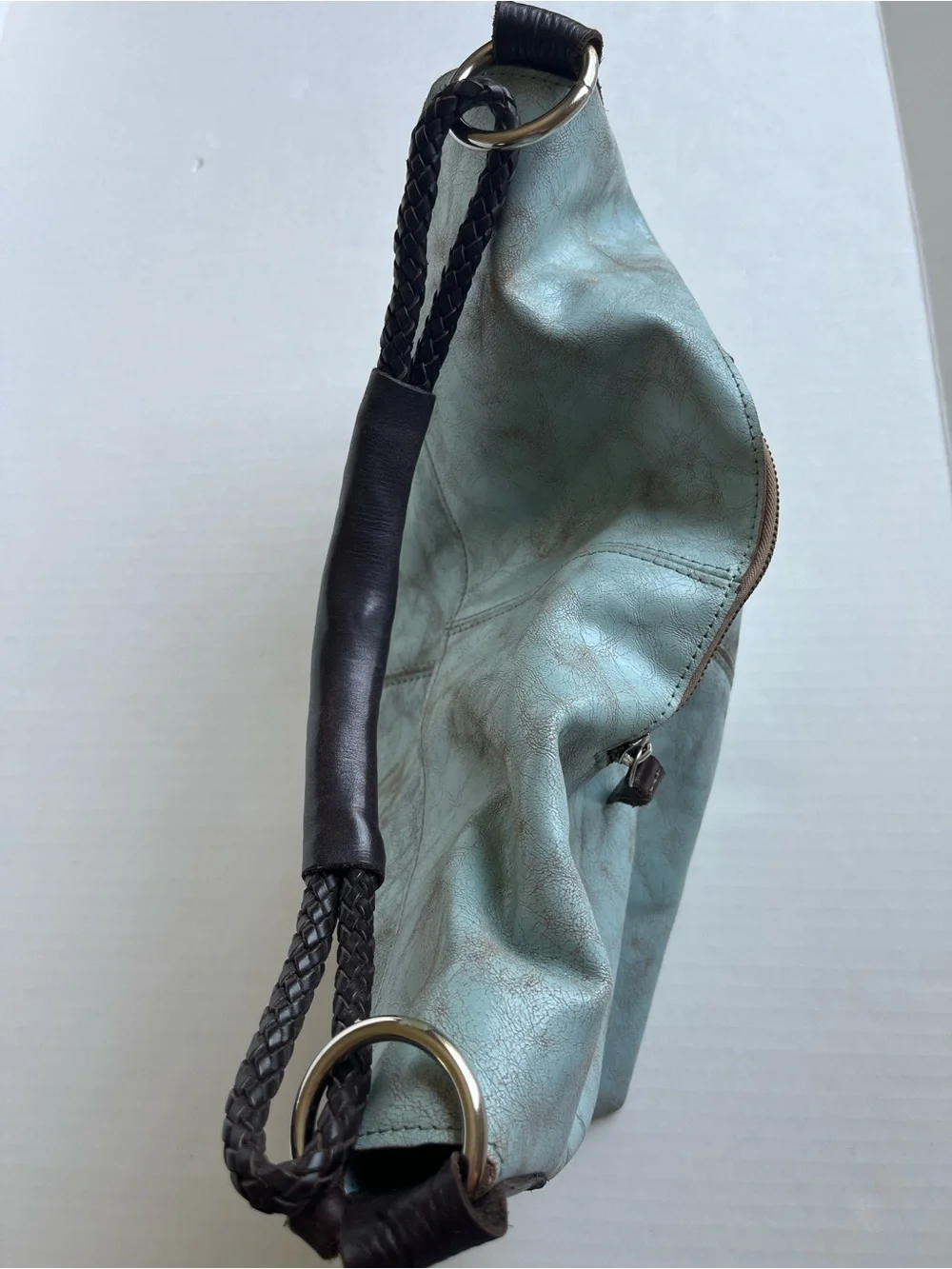 Henri Lou Turquoise Distressed Leather Boho Western Hobo Shoulder Bag